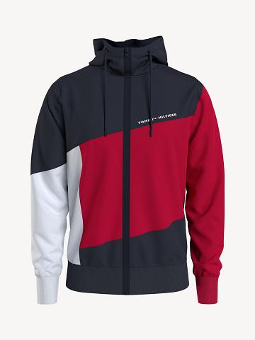 Férfi Tommy Hilfiger Colorblock Hoodies Sötétkék Piros Fehér | HU 1221FDN